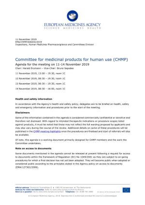 CHMP Agenda of the 11-14 November 2019 Meeting