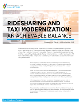Ridesharing and Taxi Modernization: an Achievable Balance