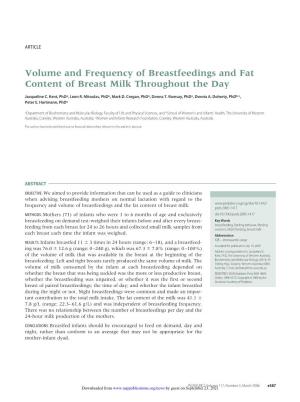 Volume and Frequency of Breastfeedings and Fat Content of Breast Milk Throughout the Day