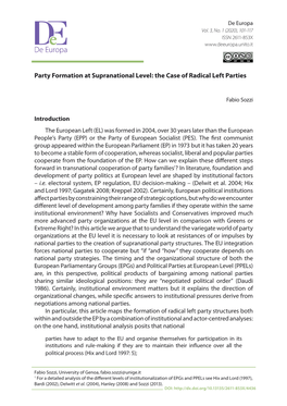 Party Formation at Supranational Level: the Case of Radical Left Parties