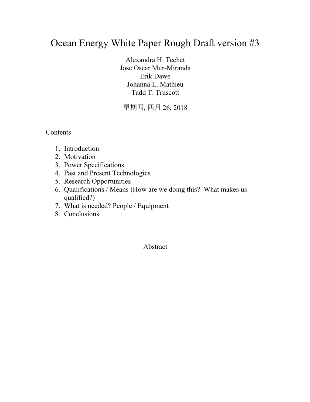 Ocean Energy White Paper Rough Draft Version #2