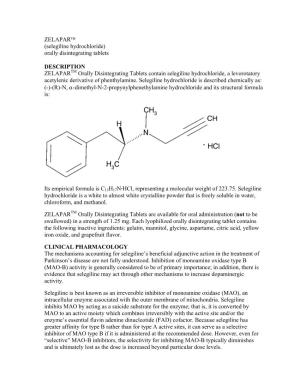 ZELAPAR™ (Selegiline Hydrochloride) Orally Disintegrating Tablets
