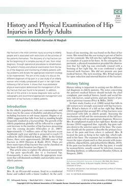 History and Physical Examination of Hip Injuries in Elderly Adults