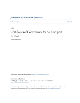 Certificates of Convenience for Air Transport Fred D