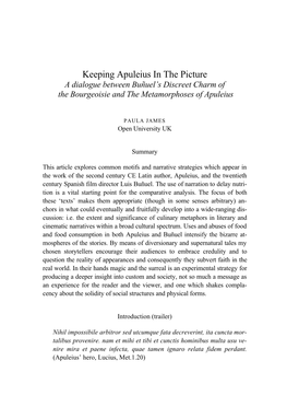 Keeping Apuleius in the Picture a Dialogue Between Buñuel’S Discreet Charm of the Bourgeoisie and the Metamorphoses of Apuleius