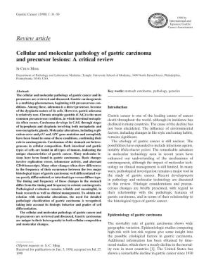 Review Article Cellular and Molecular Pathology of Gastric Carcinoma And