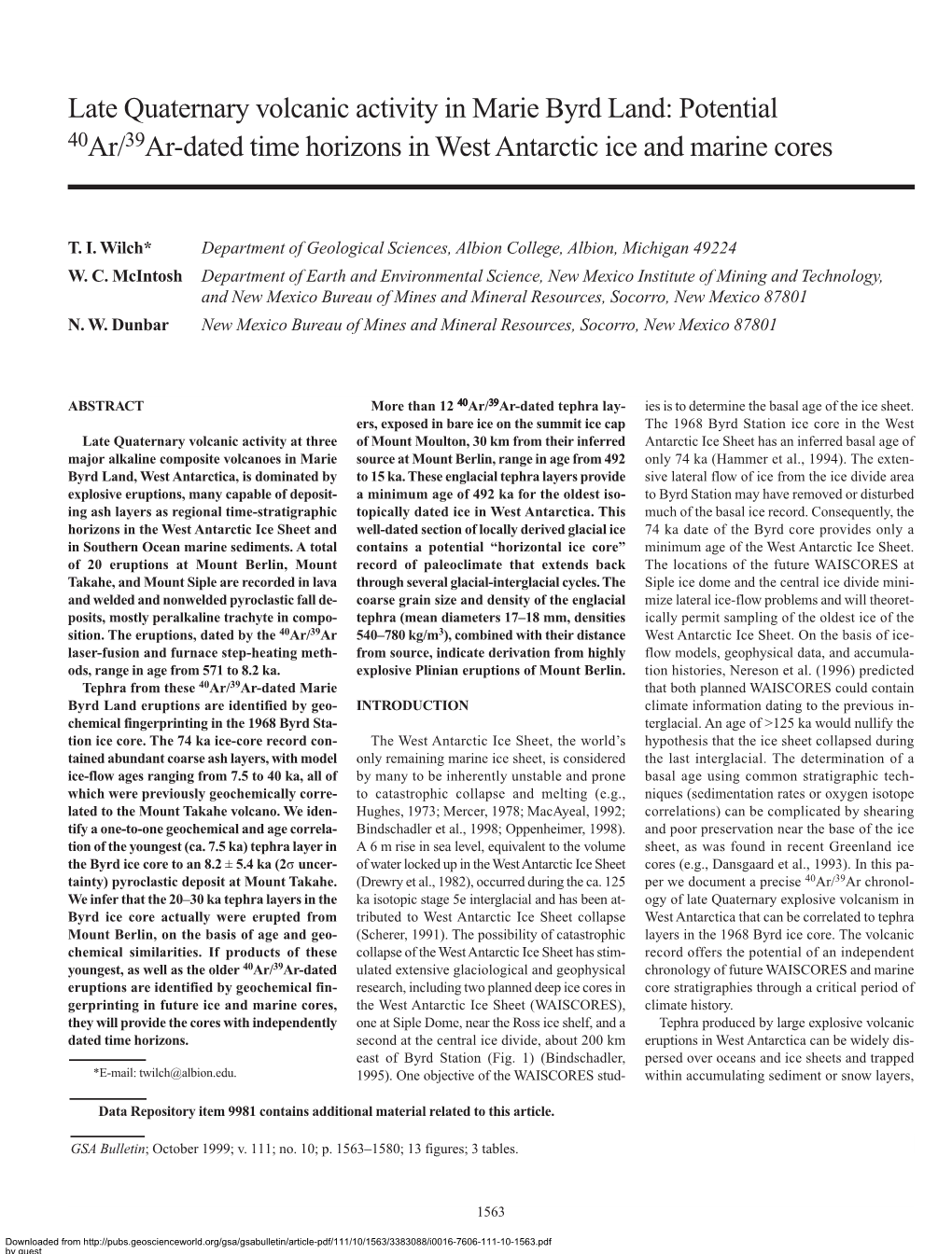 Late Quaternary Volcanic Activity in Marie Byrd Land: Potential 40Ar/39Ar-Dated Time Horizons in West Antarctic Ice and Marine Cores