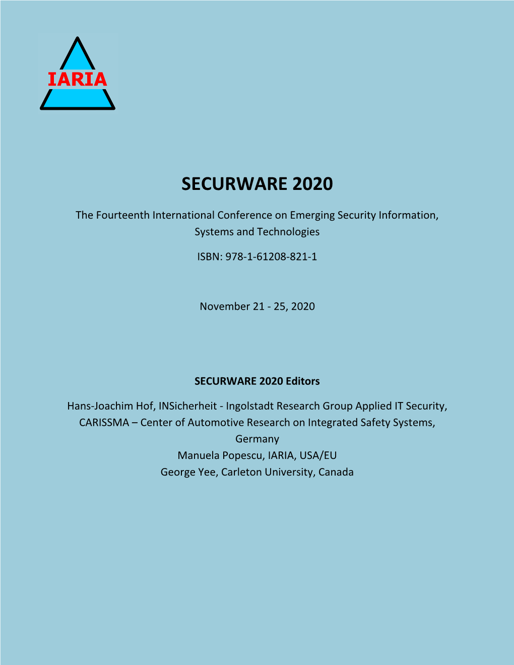 SECURWARE 2020 Proceedings