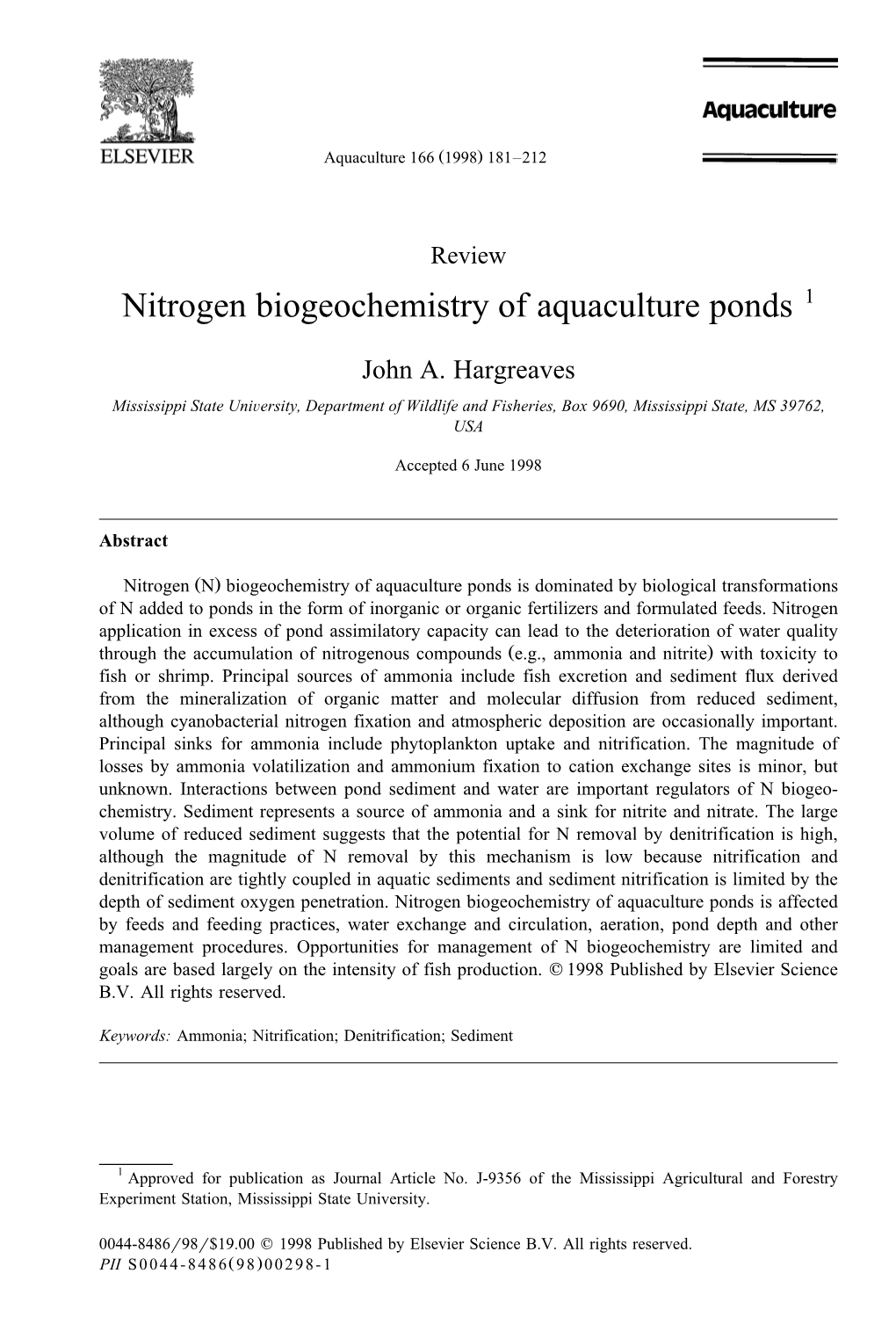 Nitrogen Biogeochemistry of Aquaculture Ponds 1