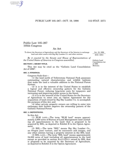 Public Law 105–267 105Th Congress an Act to Direct the Secretary of Agriculture and the Secretary of the Interior to Exchange Oct