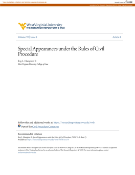 Special Appearances Under the Rules of Civil Procedure Ray L