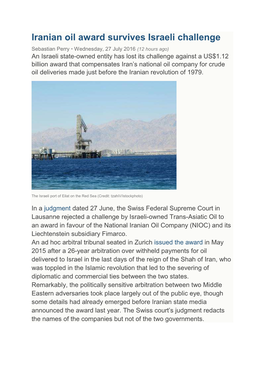 Iranian Oil Award Survives Israeli Challenge