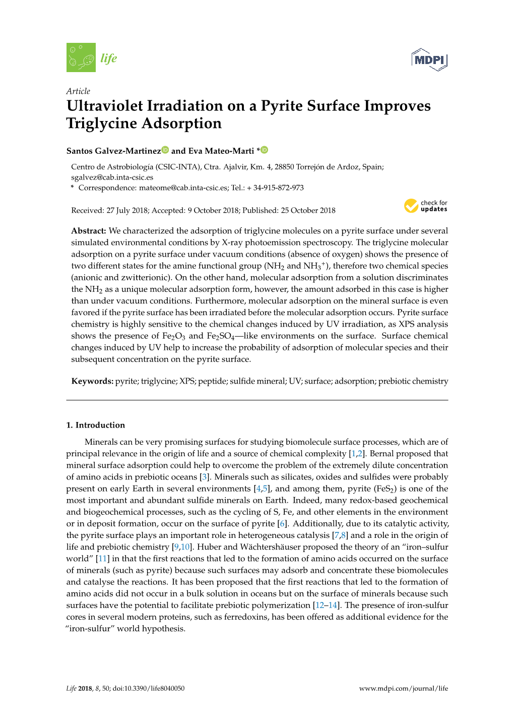 Ultraviolet Irradiation on a Pyrite Surface Improves Triglycine Adsorption