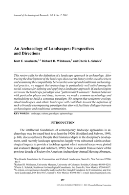 An Archaeology of Landscapes: Perspectives and Directions