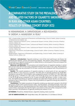 Cigarette Smoking in Iran and Other Asian Countries: Results of Isfahan Cohort Study (Ics)