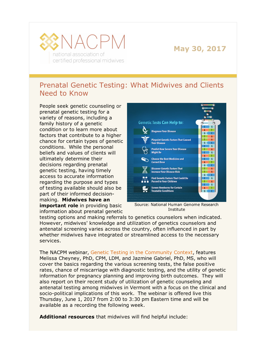 May 30, 2017 Prenatal Genetic Testing