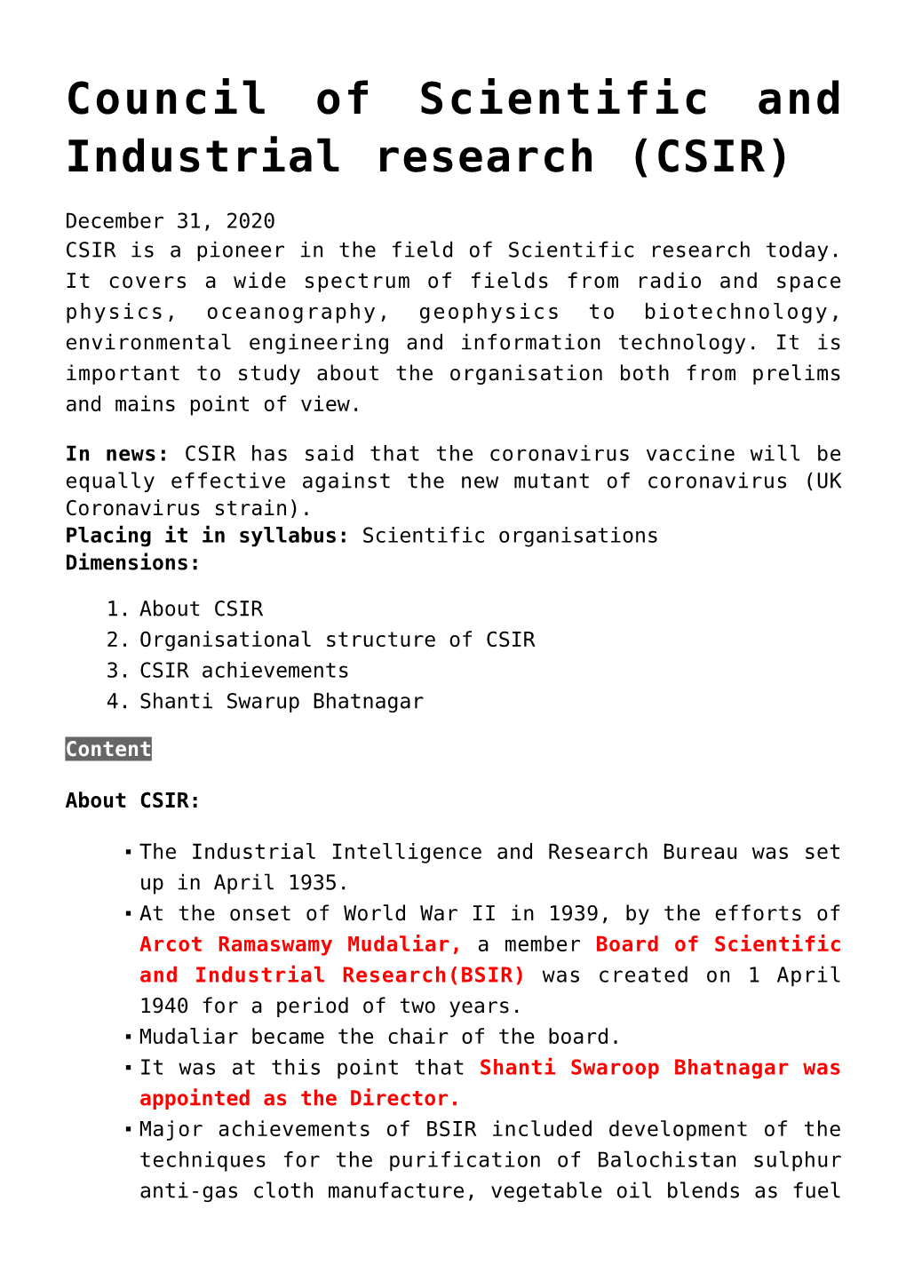 Council of Scientific and Industrial Research (CSIR)