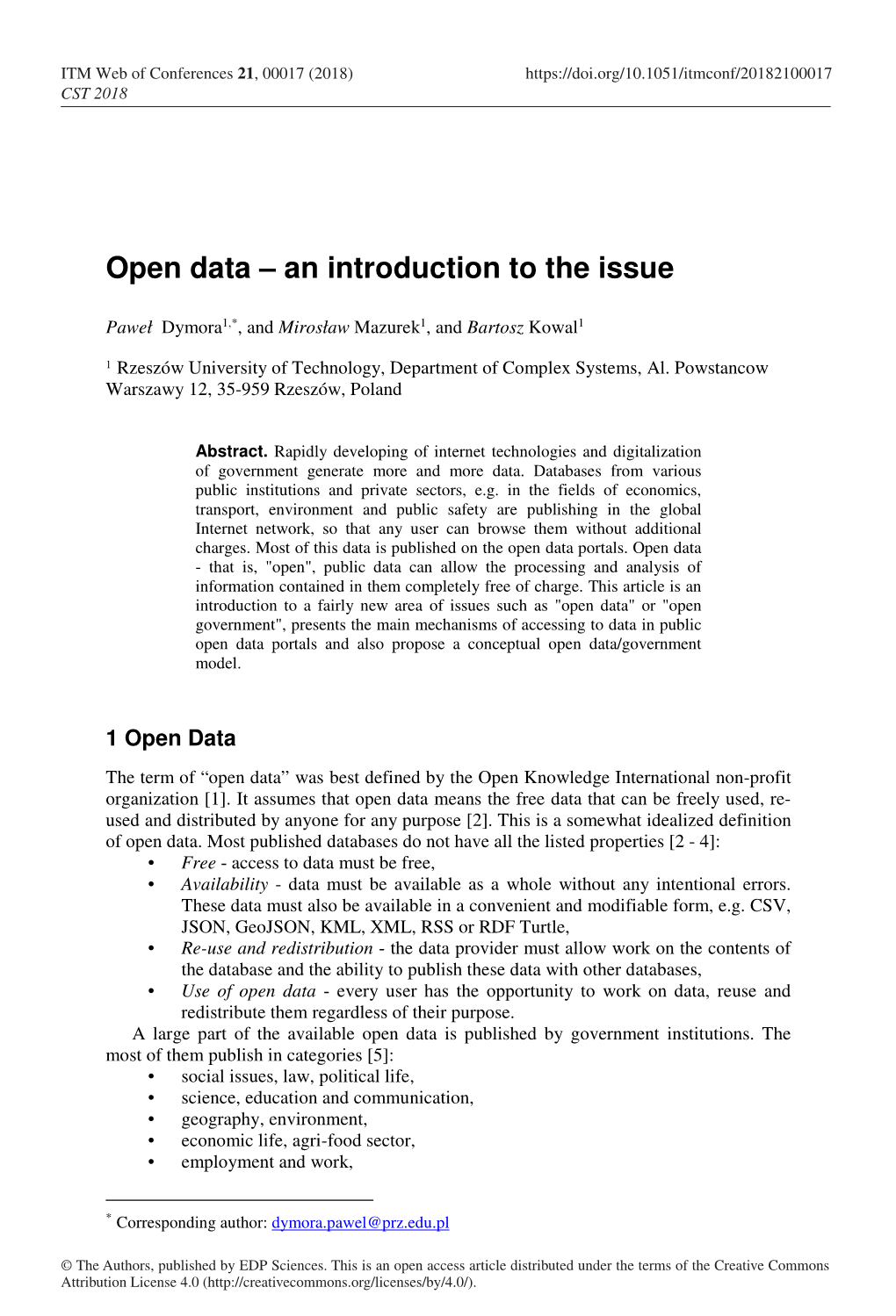 Open Data – an Introduction to the Issue