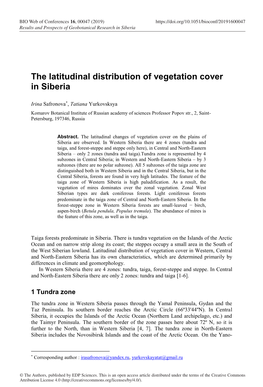 The Latitudinal Distribution of Vegetation Cover in Siberia
