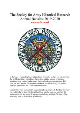The Society for Army Historical Research Annual Booklist 2019-2020