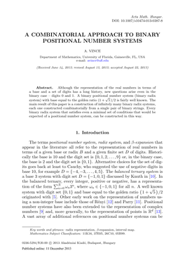 A Combinatorial Approach to Binary Positional Number Systems