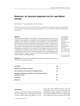 Behaviour: an Important Diagnostic Tool for Lake Malawi Cichlids PDF