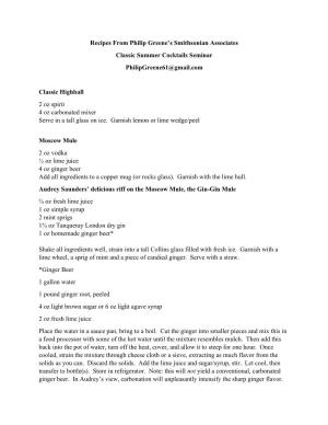 Additional Cocktail Recipes
