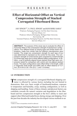 Effect of Horizontal Offset on Vertical Compression Strength of Stacked Corrugated Fiberboard Boxes