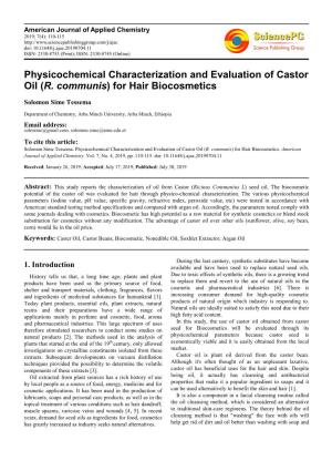Physicochemical Characterization and Evaluation of Castor Oil (R