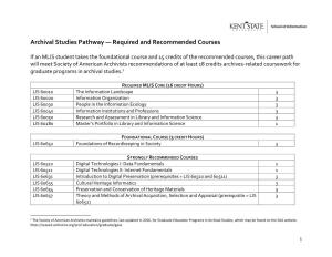 Archival Studies Pathway — Required and Recommended Courses