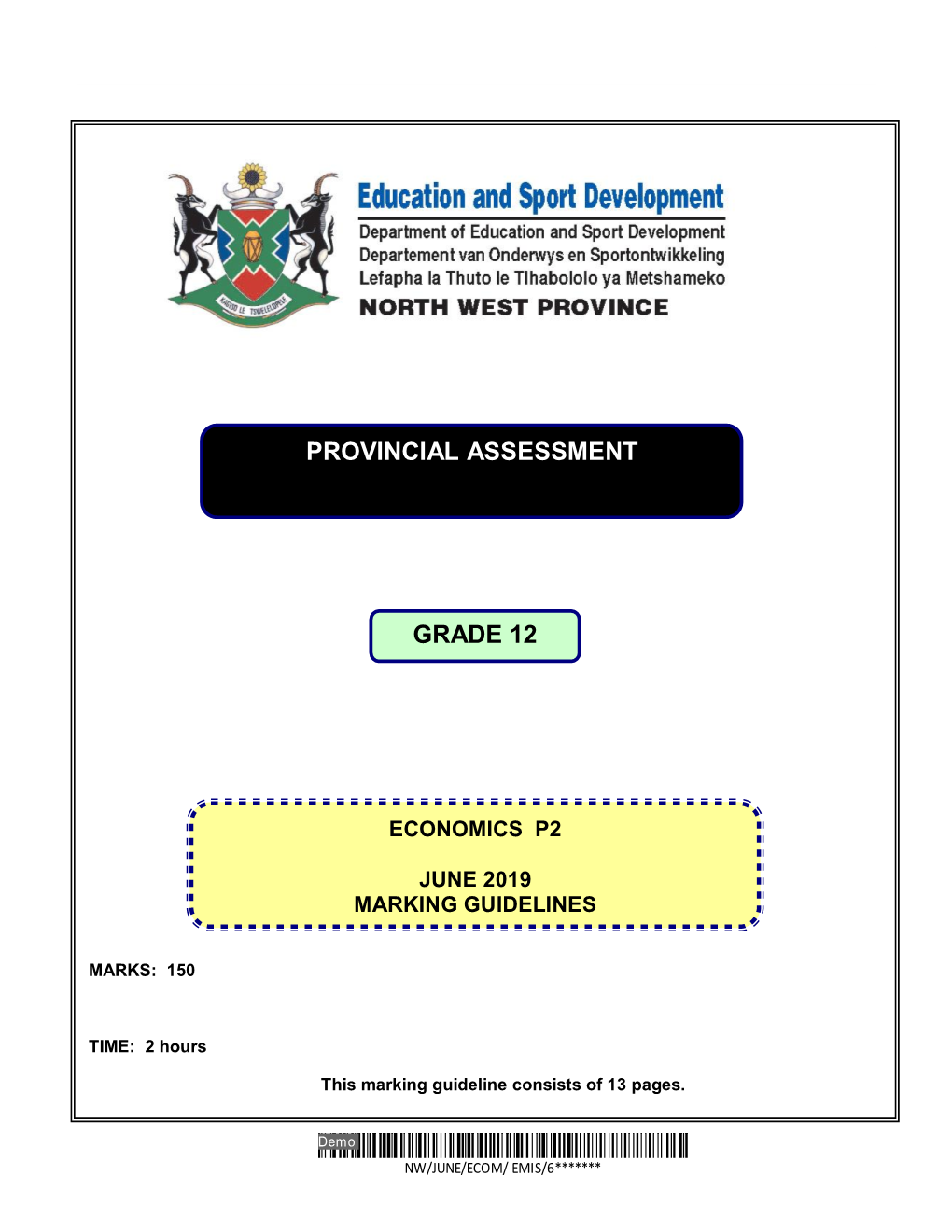 Economics GR 12 MEMO Paper 2