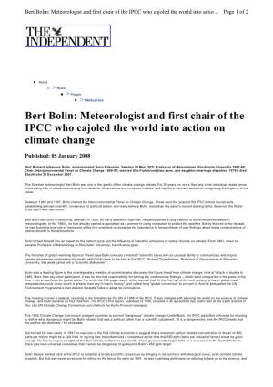 Bert Bolin: Meteorologist and First Chair of the IPCC Who Cajoled the World Into Actio