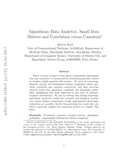 Algorithmic Data Analytics, Small Data Matters and Correlation Versus Causation Arxiv:1309.1418V9 [Cs.CE] 26 Jul 2017