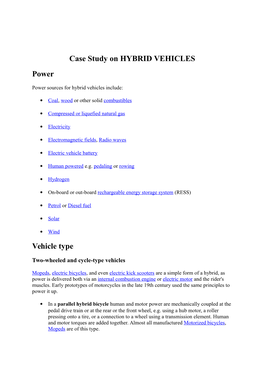 Case Study on HYBRID VEHICLES Power Vehicle Type