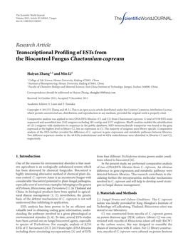 Transcriptional Profiling of Ests from the Biocontrol Fungus Chaetomium