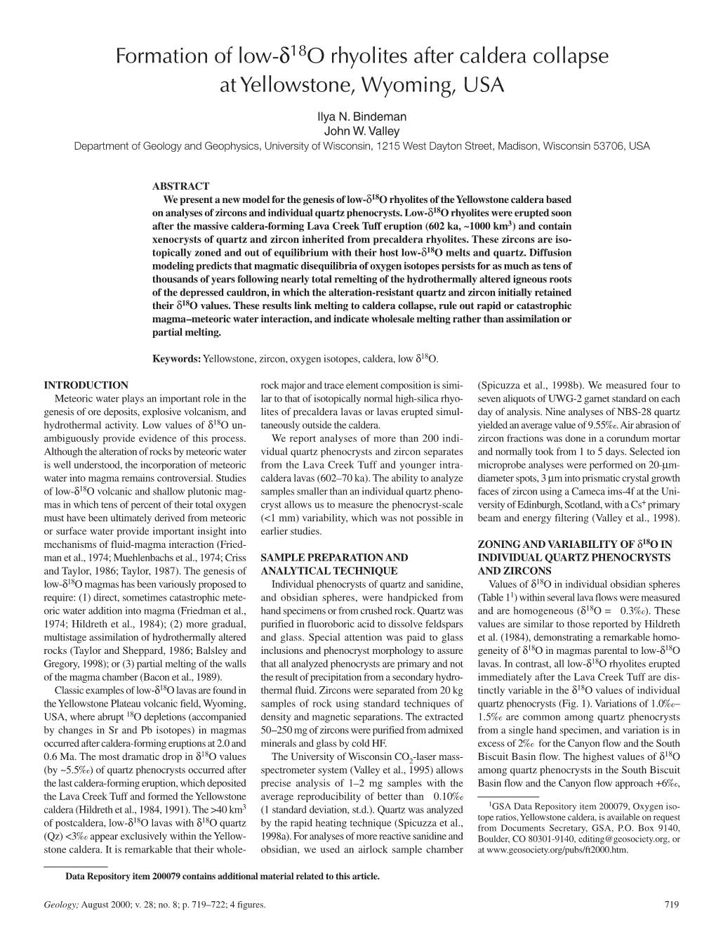 Formation of Low-Δ18o Rhyolites After Caldera Collapse at Yellowstone, Wyoming, USA