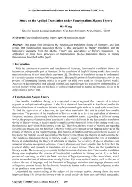 Study on the Applied Translation Under Functionalism Skopos Theory