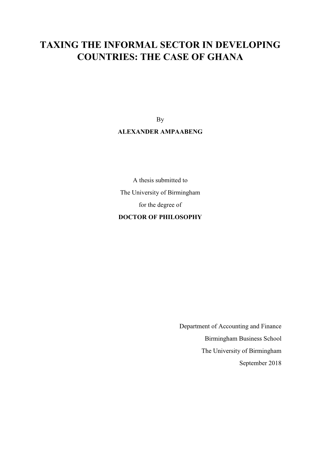 Taxing the Informal Sector in Developing Countries: the Case of Ghana