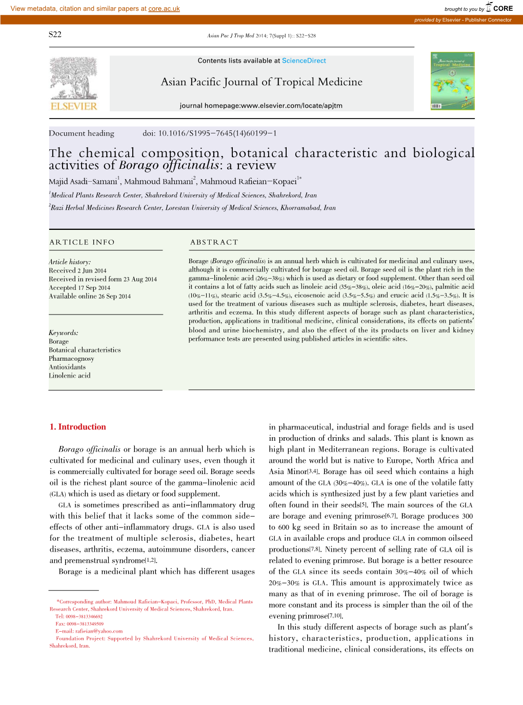 The Chemical Composition, Botanical Characteristic and Biological Activities of Borago Officinalis: a Review