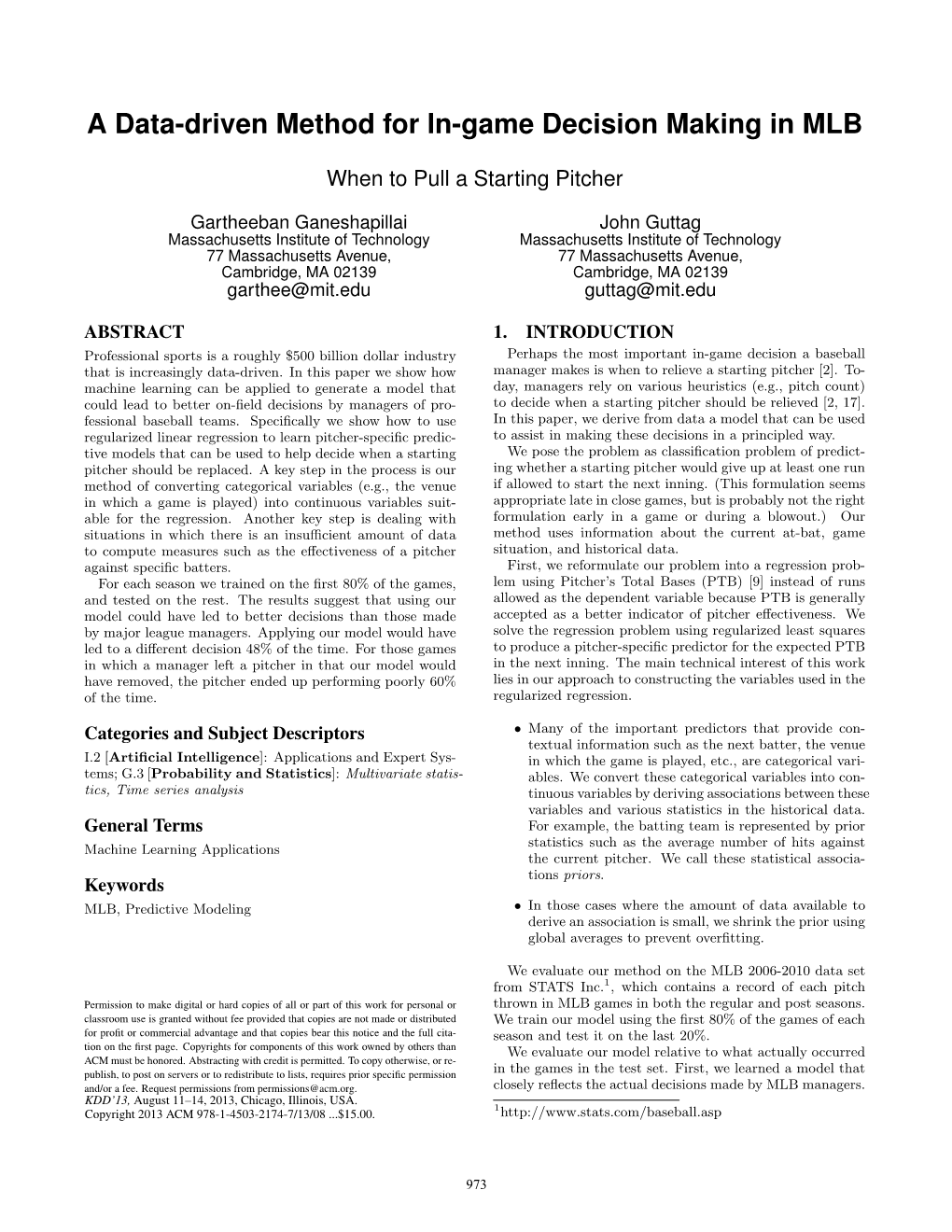 A Data-Driven Method for In-Game Decision Making in MLB