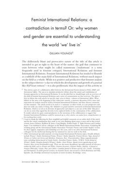 Feminist International Relations: a Contradiction in Terms? Or: Why Women and Gender Are Essential to Understanding the World ‘We’ Live In*