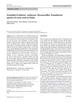 Zoanthid (Cnidaria: Anthozoa: Hexacorallia: Zoantharia) Species of Coral Reefs in Palau