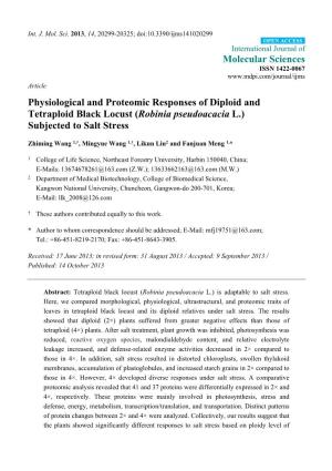 Physiological and Proteomic Responses of Diploid and Tetraploid Black Locust (Robinia Pseudoacacia L.) Subjected to Salt Stress
