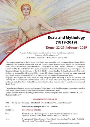 Keats and Mythology (1819-2019) Rome, 22-23 February 2019