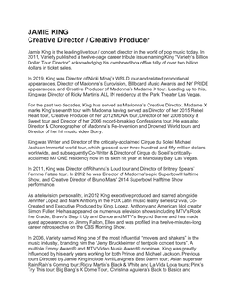 JAMIE KING Creative Director / Creative Producer