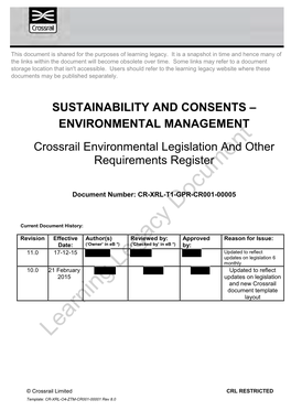 Environmental Legislation and Other Requirements Register