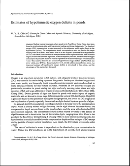 Estimates of Hypolimnetic Oxygen Deficits in Ponds