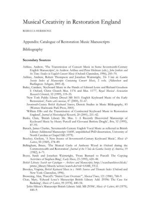 Appendix: Catalogue of Restoration Music Manuscripts Bibliography