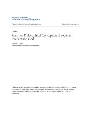 Averroes' Philosophical Conception of Separate Intellect and God Richard C