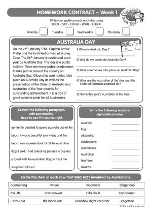 AUSTRALIA DAY HOMEWORK CONTRACT – Week 1